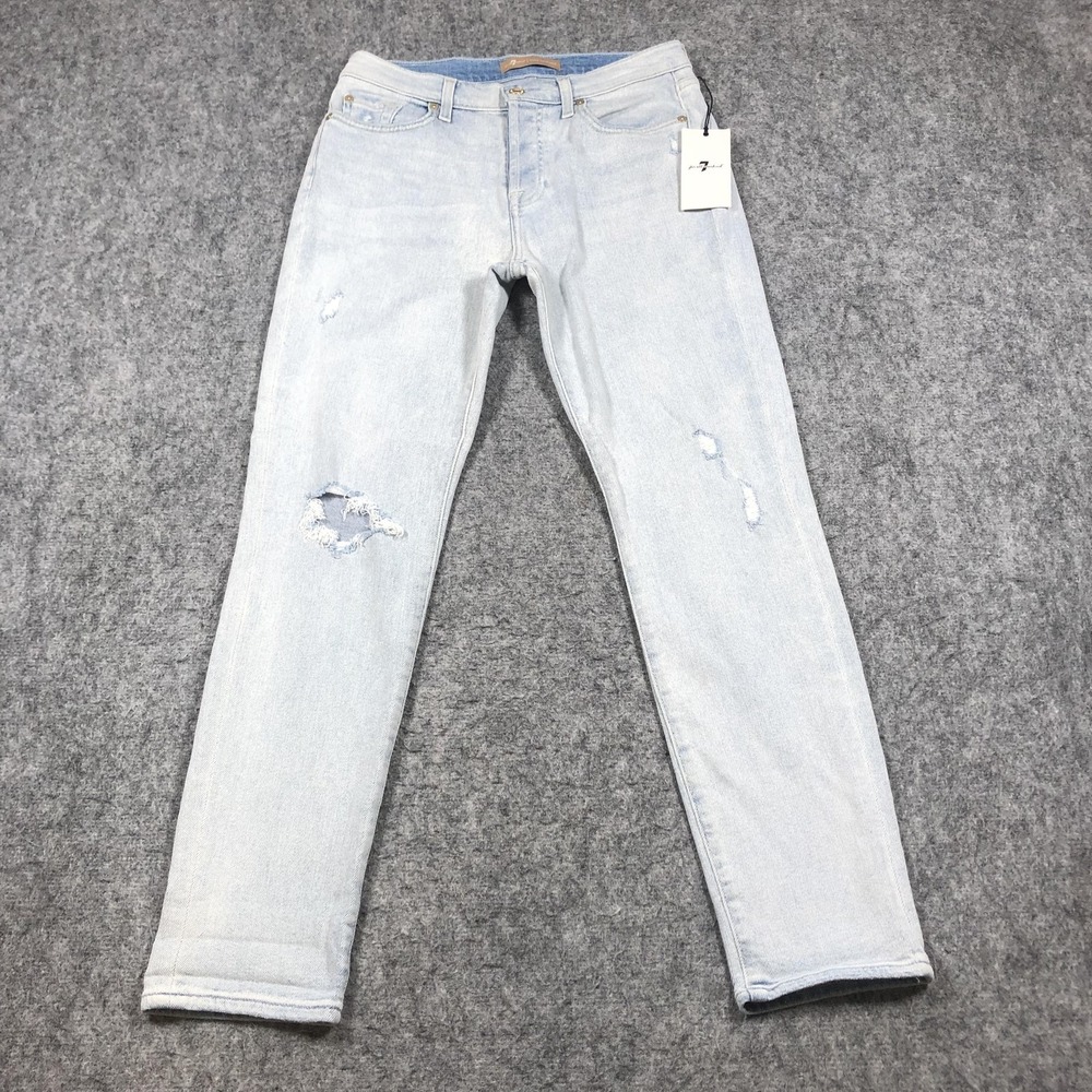 7 For All Mankind Josefina Jeans Womens 29 Light Wash Boyfriend Distressed Denim